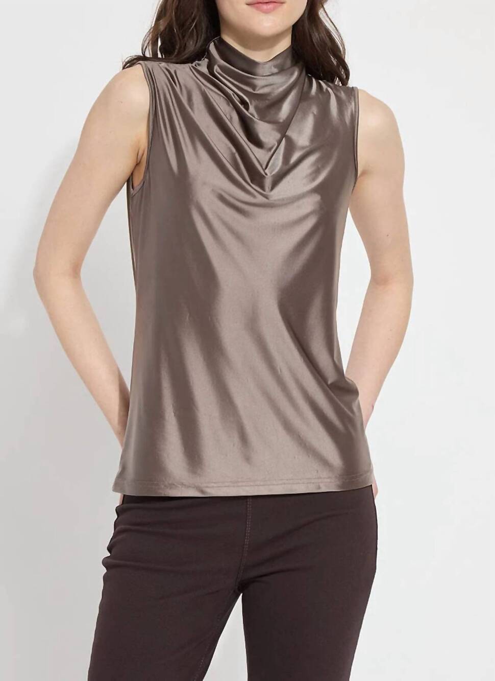 NEW LYSSE irina satin jersey top in ash